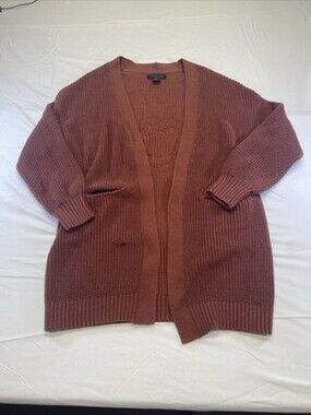 Tahari Women’s Monkey Art Sweater Cardigan Duster Open Front Rust Size S! Crazy!